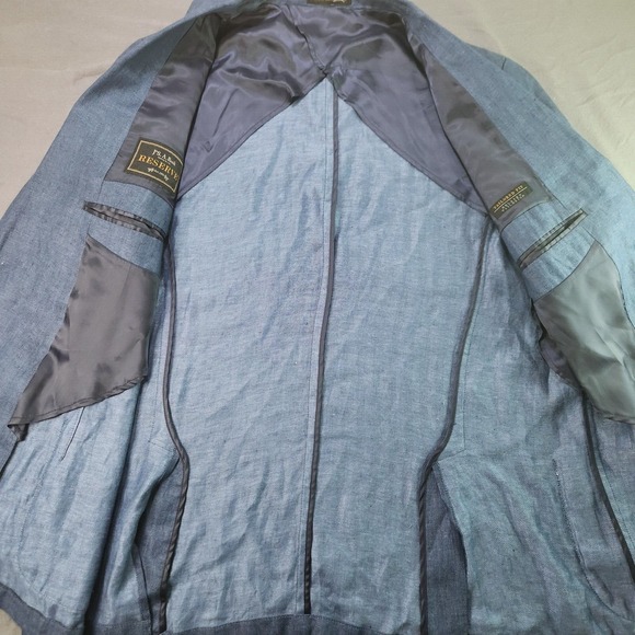 Jos A Bank Reserve Tailored Fit Blue Linen Preppy‎ Beach Wedding men Size 48 - Picture 3 of 11